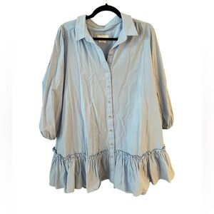 Anthropologie drop waist ruffle hem blue dress